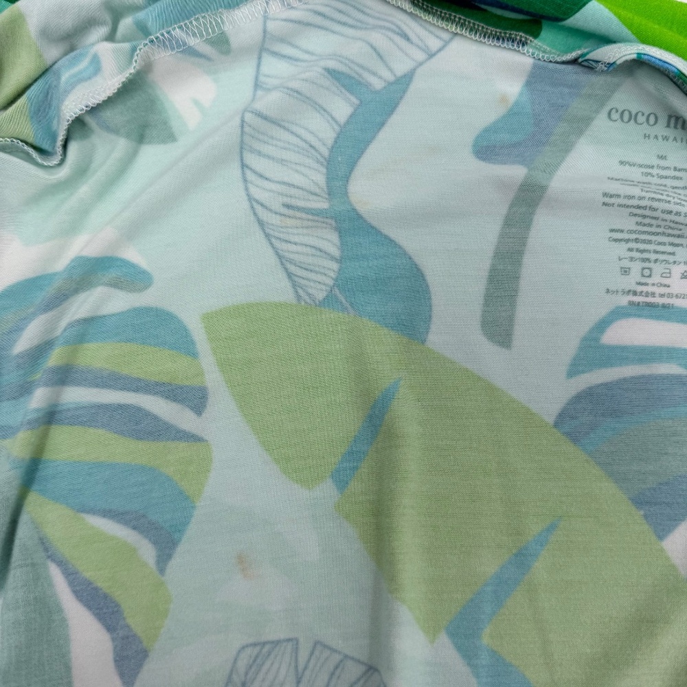 Coco Moon Hawaii Mom Cozy Robe M/L Maternity Monsterra Blue Green Stretch - Picture 2 of 11